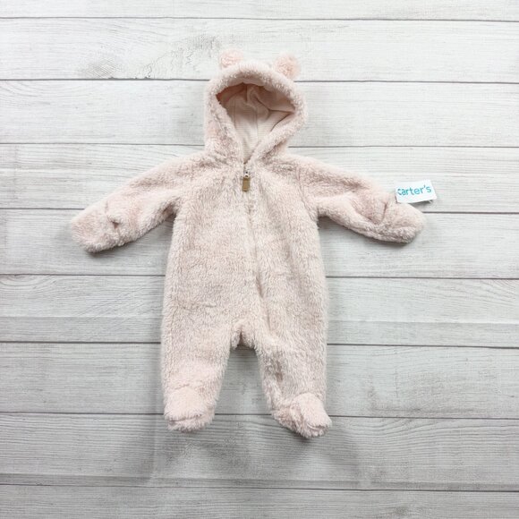 Carter's Other - Carter’s Baby Girl Pink Fuzzy Hooded Bunting Suit Sherpa Pram NWT Newborn